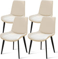 Modern Dining Chairs Set of 4, PU Leather Upholstered Dinner Chairs with Sturdy Metal Legs and Comfort Backrest, Armless Accent Side Chairs for Home Kitchen, Living Room (Light Beige)