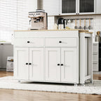 ZOEDO K&K 74.5 Inch Kitchen Island with Extendable Dining Table, Rolling Kitchen Island on Wheels with Spice Rack and 2 Drawers, 4 Door Cabinet, for Kitchen, Dining Room, White (One Package)
