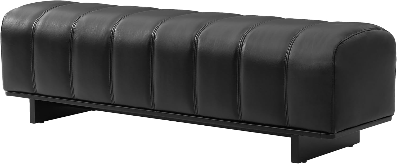 Christopher Knight Home Lamie Faux Leather Upholstered Dining Bench, Wooden Entryway Bench, Long Sofa Footstool for Living Room, Bedroom End of Bed Bench, Black