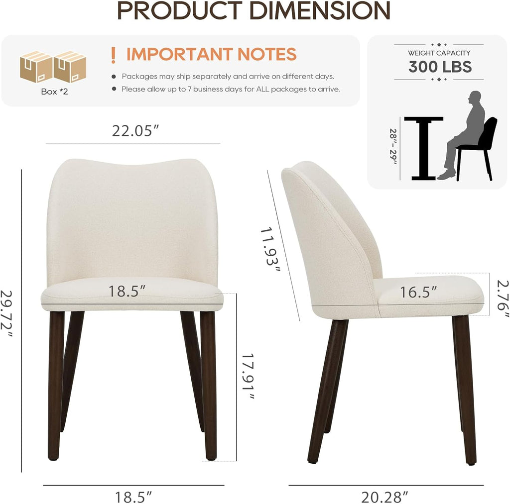 COLAMY Upholstered Dining Chairs Set of 4, Modern Kitchen & Dining Room Chairs with Curved Back, Fabric Padded Seat and Solid Wood Legs, Side Chairs for Restaurant, Cafe & Home, Beige