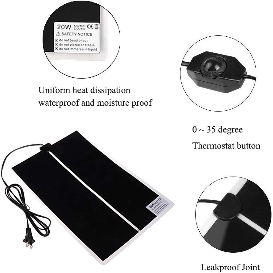 KABASI Reptile Heating Pad, 20W 16.5x11 inch Waterproof Reptile Heat Pad Under Tank Terrarium with Temperature Control, Safety Adjustable Reptile Heat Mat for Turtle, Tortoise, Snakes, Lizard, Gecko