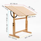 MEEDEN Extra-Large Wood Drafting Table: 42" x 30" Artist Drawing Table Desk - Painting Table with Adjustable Height & Angle - Art Table for Adults with Pencil Ledge for Sketching, Writing, Natural