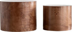 Nesting Coffee Table Set of 2, Modern Round Coffee Table, Wooden Circle Accent Tables for Small Spaces Living Room Bedroom Balcony Office Drum Side Table, Brown Burl