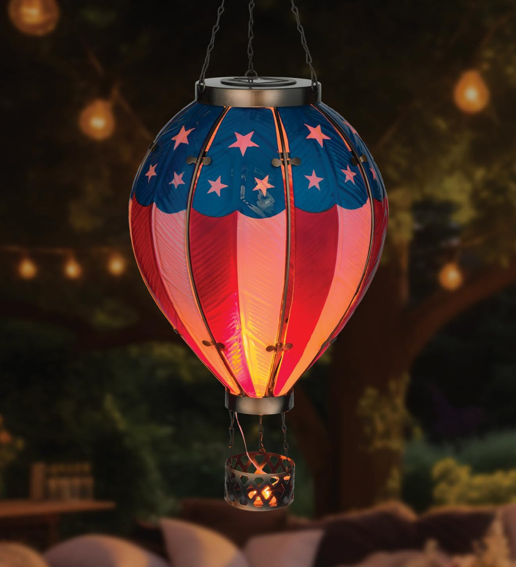 Regal Art & Gift Hot Air Balloon Solar Lantern – Hanging Solar-Powered LED Lights, Waterproof Portable Decorative Outdoor Lamp Made of Metal & Glass for Garden, Patios & Pathway – Americana (X-Large)