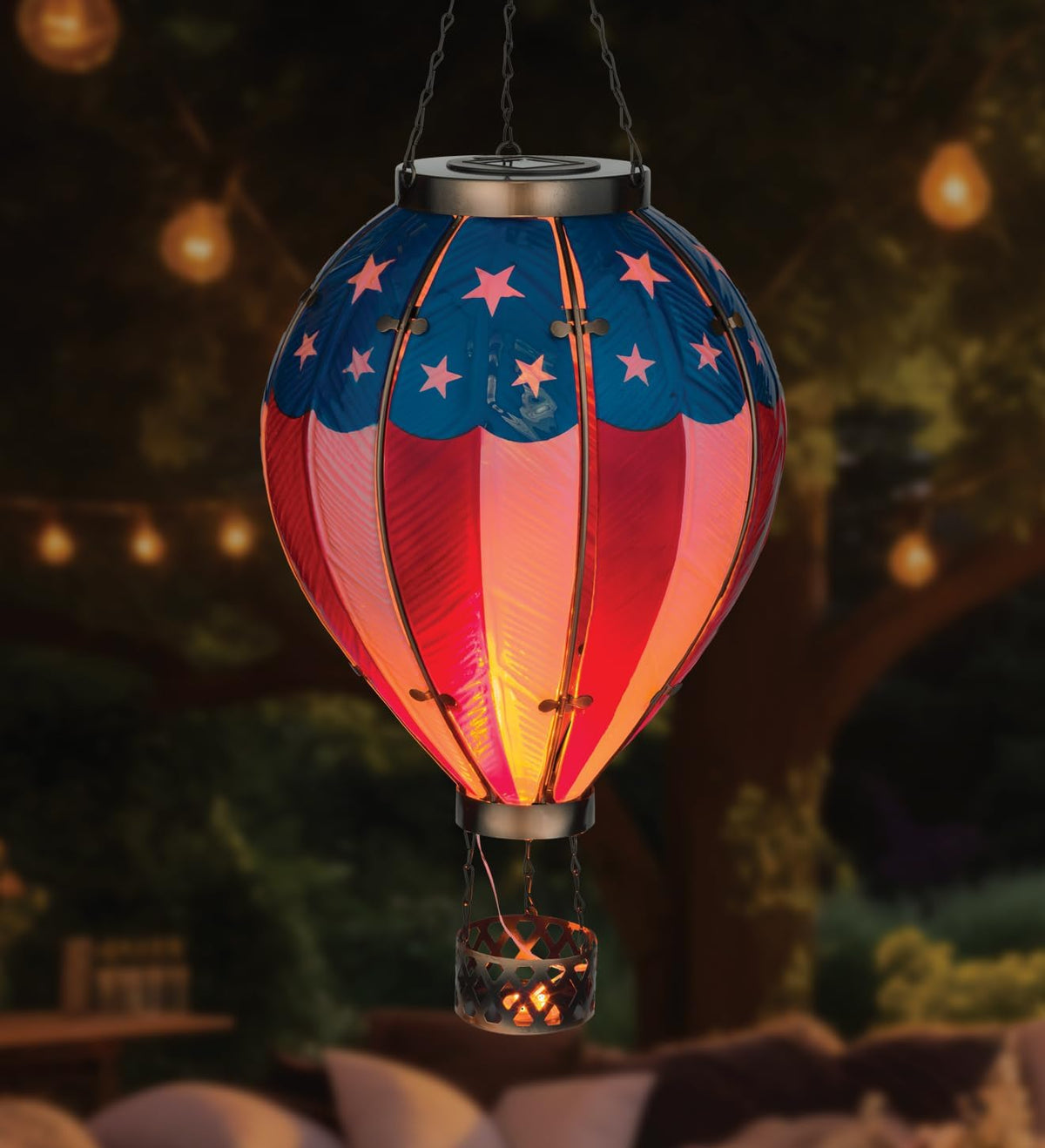 Regal Art & Gift Hot Air Balloon Solar Lantern – Hanging Solar-Powered LED Lights, Waterproof Portable Decorative Outdoor Lamp Made of Metal & Glass for Garden, Patios & Pathway – Americana (X-Large)