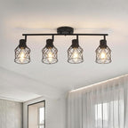 BUXVRCS Adjustable Multi-Directional Black Light Fixtures, Semi Flush Mount Ceiling Light, Kitchen Light Fixtures Ceiling Mount, Geometric Metal Cage Industrial Spotlight Fixtures for Dining Room