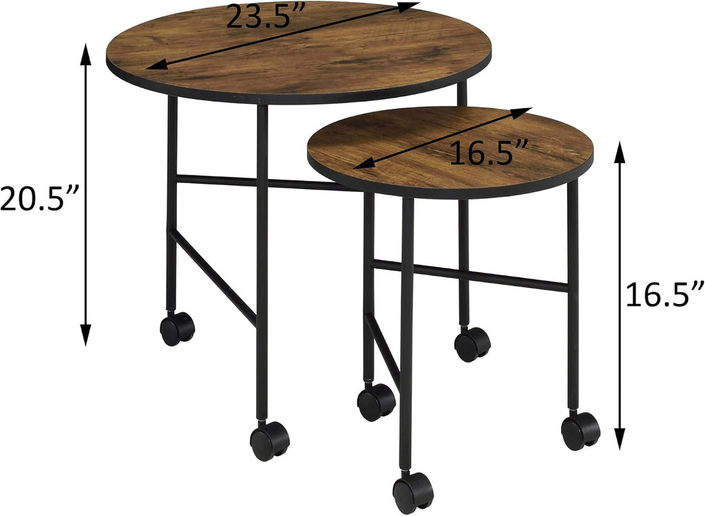 Vintage Oak and Black 2 Piece Nesting Tables with Brown+Black | Nesting tables with vintage oak and black finish for rustic elegance