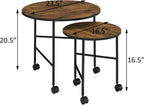 Vintage Oak and Black 2 Piece Nesting Tables with Brown+Black | Nesting tables with vintage oak and black finish for rustic elegance