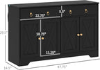 HOMCOM 48" Sideboard Buffet with Storage, Kitchen Storage Cabinet with 2 Drawers and 4 Barn Doors, Farmhouse Coffee Bar Cabinet with Adjustable Shelves, Black