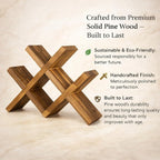 Premium Pinewood Wine Rack, Elegant 4-Bottle Countertop Wine Holder with Cross Design, Sustainable Natural Wood Wine Storage for Modern Homes, Bars & Kitchens (White)