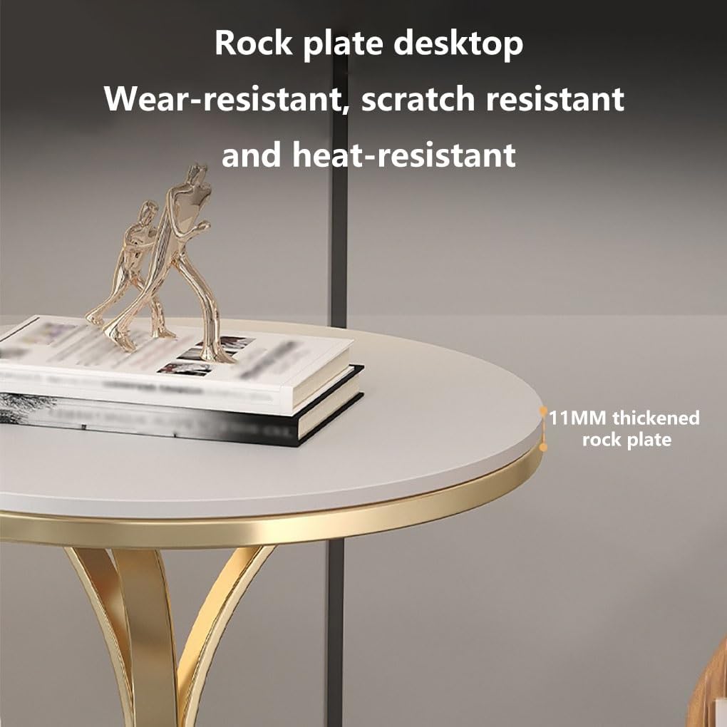 Small Round Table, Couch Side Table, Nightstand, TV Tray Table for Living Room, Bedroom, Modern Balcony Sofa Table with Metal Bracket for Working Watching Movies Breakfast(A,50CM)
