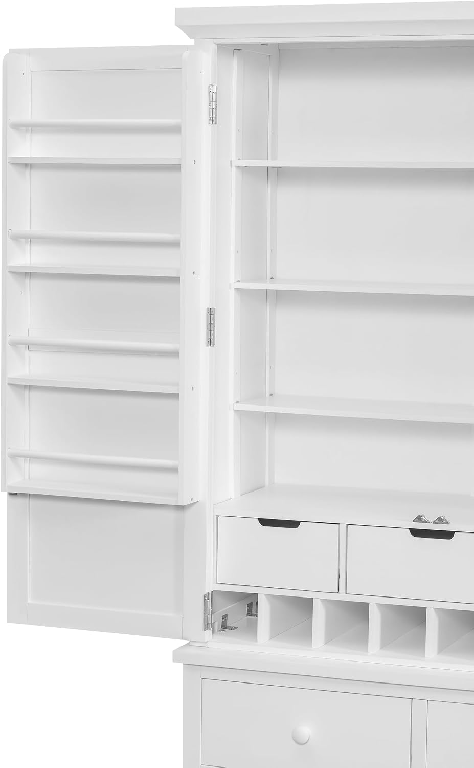 71.1" Tall Freestanding Kitchen Pantry Cabinet, Wooden Food Storage Cupboard with 7 Drawers, 8 Door Shelves, 3 Adjustable Shelves and 8 Wine Racks, Multi-Use Storage Cabinet,White
