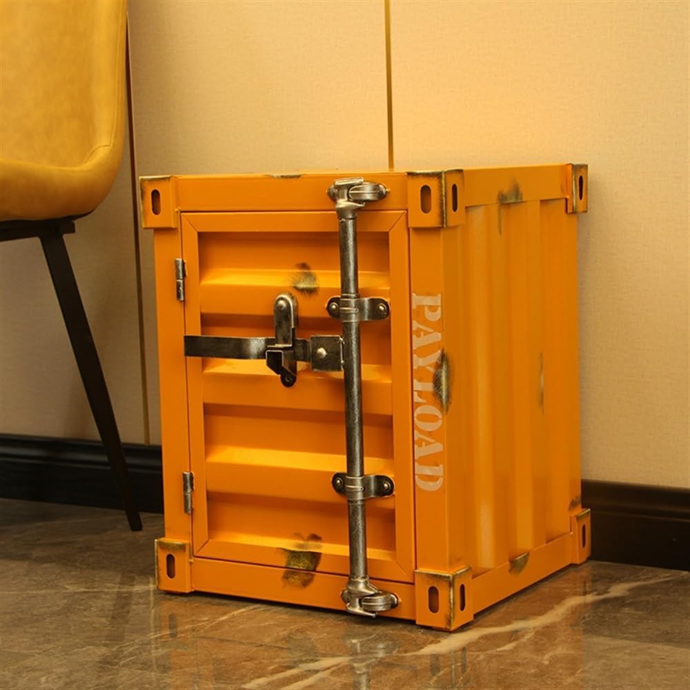 Retro Industrial Style Bedside Table, Metal Nightstand, Side Table End Table for Living Room, Storage Cabinet with 2 Drawers, Metal Table Decoration Furniture for Bedroom Living Room(Orange)