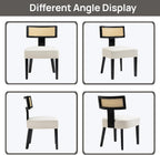 Farmhouse Rattan Dining Chairs Set of 2, Upholstered Modern Dining Room Chairs with Curved Cane Back, Black Wood Frame Armless Side Chair for Kitchen (Beige Fabric)