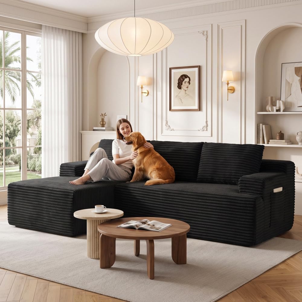 96" Sectional Couches for Living Room Cloud Couch Sofa with L-Shape Upholstered Couchs Modern Modular Sectional Couch with Chaise