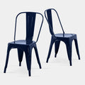AC Pacific 18 Inch Seat Height Industrial Metal Dining Chairs, Stackable Kitchen or Bar Seat, Durable Modern Design, Versatile Accent Furniture, Set of 2, Dark Blue