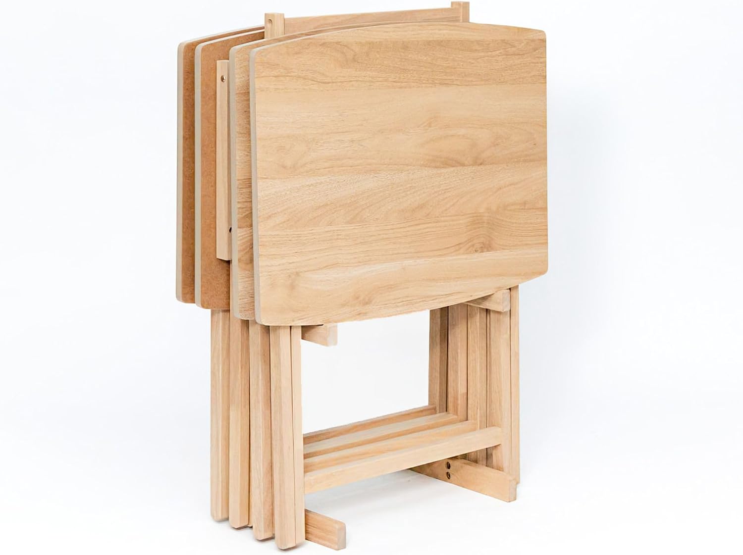 PJ Wood XL Oversize Tray Table, Natural Wood, 5-Pack | 33.2 lb Capacity, Rectangular Shape, Foldable Design, Space-Saving Storage