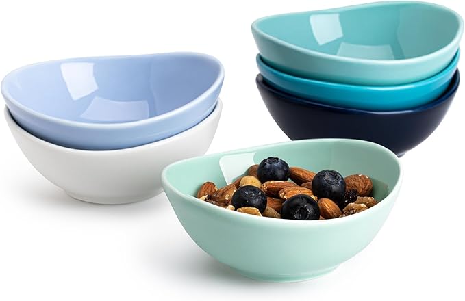 Sweese Porcelain Small Bowls 4 oz Set of 6 - Assorted Colors for Dipping, Snack, Sauce, Side Dishes - Microwave Dishwasher Safe