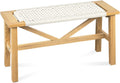 Solid Wood Narrow Bench, 33.46" Woven Bench for Entryway and Hallway, End of Bed Bench with Oak Frame, Boho Accent Bench - 500lbs Capacity (Natural Beige)
