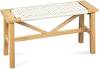 Solid Wood Narrow Bench, 33.46" Woven Bench for Entryway and Hallway, End of Bed Bench with Oak Frame, Boho Accent Bench - 500lbs Capacity (Natural Beige)
