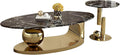 Modern Coffee Table Set of 2 - Stylish Black & Gold Oval Nesting Tables for Living Room, Contemporary Center & Side Table, 47" + 18" Cocktail Table Combo