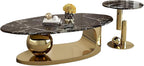 Modern Coffee Table Set of 2 - Stylish Black & Gold Oval Nesting Tables for Living Room, Contemporary Center & Side Table, 47" + 18" Cocktail Table Combo