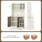 COSTWAY Kitchen Pantry Storage Cabinet, 71" Freestanding Tall Hutch Cabinet with Charging Station, Microwave Stand, Adjustable Shelves, Modern Buffet Cabinet with Hutch for Dining Room, Kitchen, White