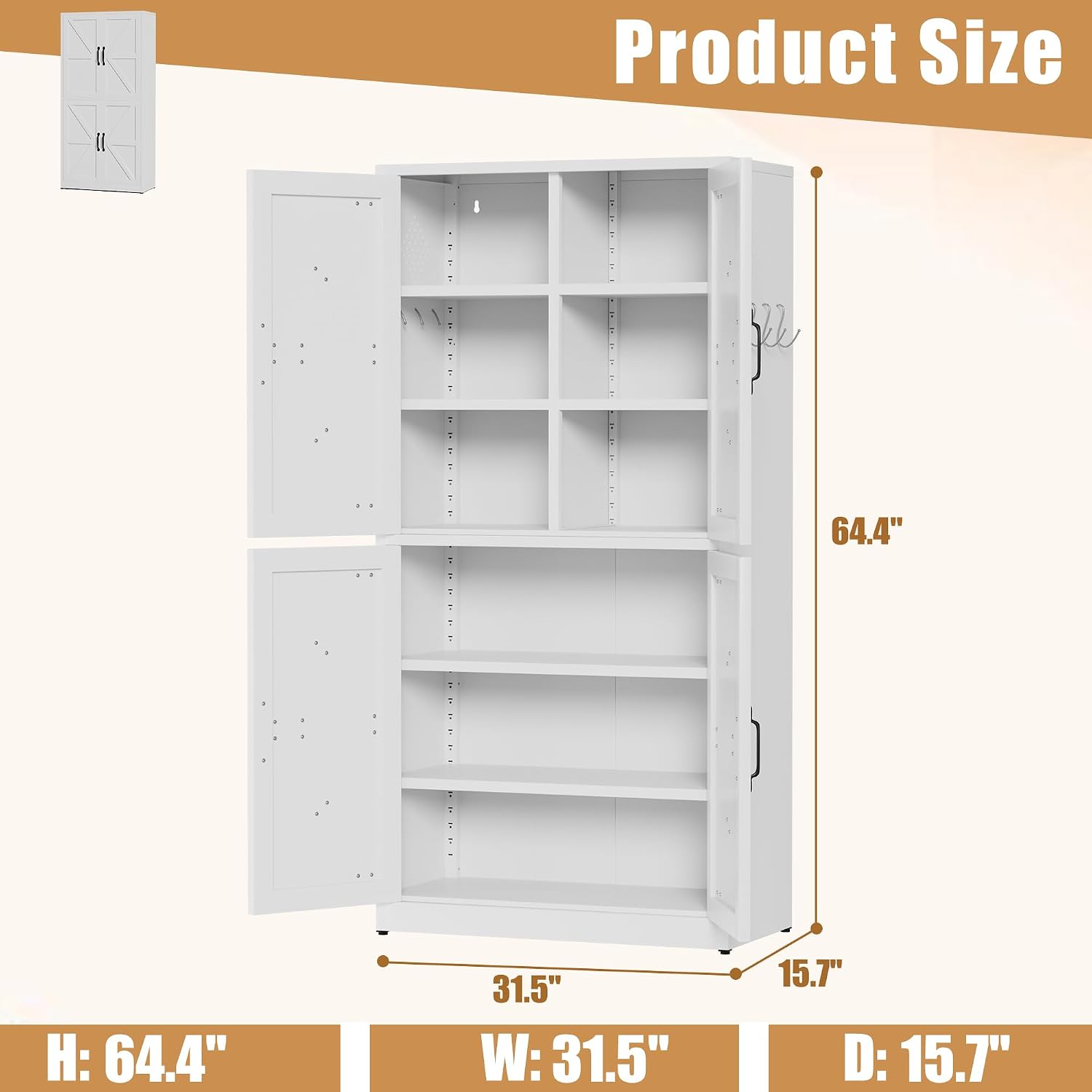 White Steel Kitchen Pantry Storage Cabinet with Adjustable Shelves Heavy Duty Metal Cabinet for Kitchens Bathrooms Living Rooms