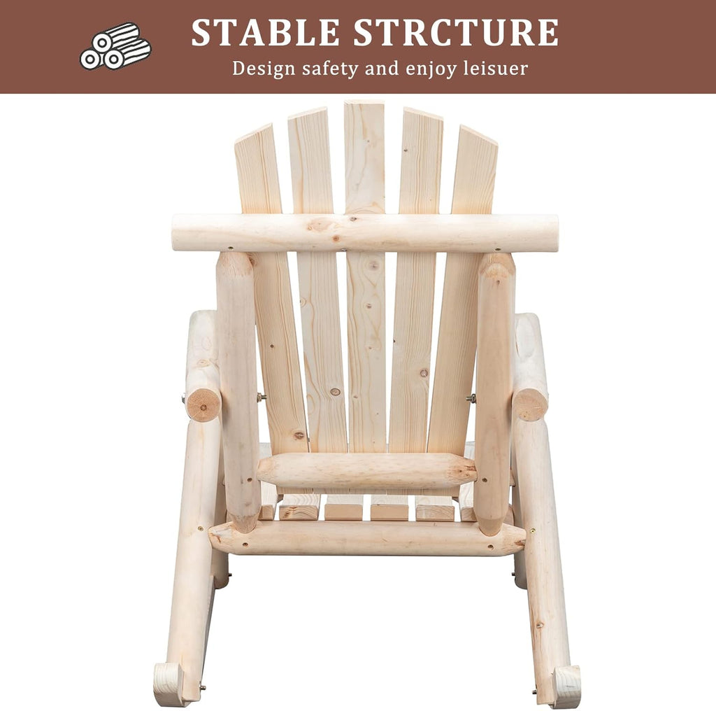 Outvita Wooden Rocking Chair Set of 2 for Garden Patio(Natural Finish) | Fir Log Adirondack Rocker, Outdoor Wood Accent Furniture Lounge Chairs Backyard Porch