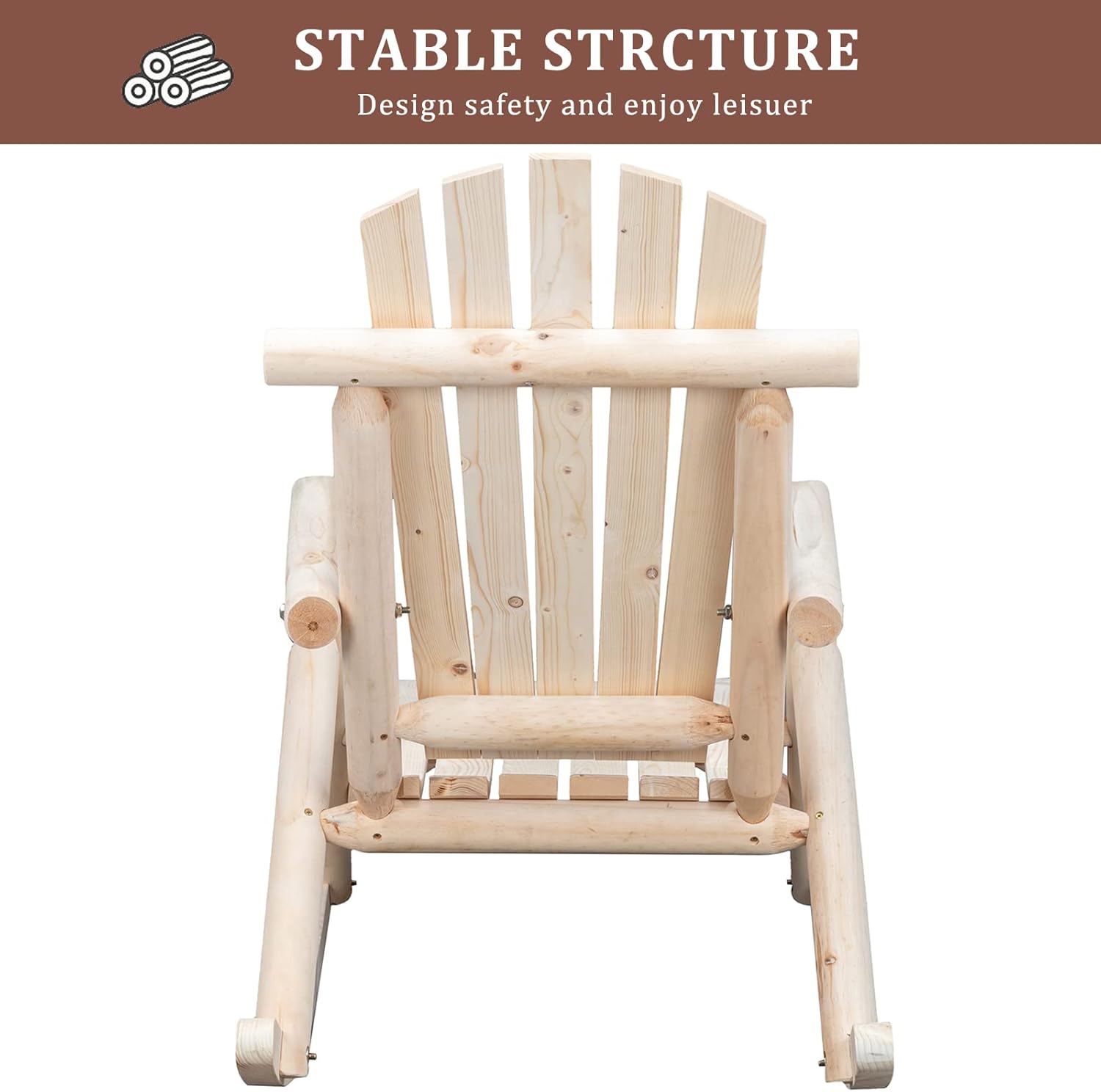 Outvita Wooden Rocking Chair Set of 2 for Garden Patio(Natural Finish) | Fir Log Adirondack Rocker, Outdoor Wood Accent Furniture Lounge Chairs Backyard Porch