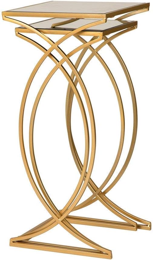 Glitzhome Nesting Side Tables, Set of 2 End Tables with Metal Frame & Tempered Glass Top, Coffee Tables Decorative Accent Tables for Bedroom, Living Room, Home Office - Golden