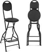 Sintuff 1 Pcs Seat Height 26 Inch Folding Bar Stool with Backrest Leather Padded Collapsible Stools for Adults Portable Black Bar Height Folding Chairs for Outdoor Indoor Kitchen Shop Cafe