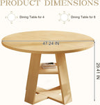 47.2" Round Dining Table for 4-6, Circle Kitchen Table with Open Storage Shelf, Farmhouse Dinner Table with Cross Pedestal Base for Dining Room, Kitchen, Living Room, Burlywood