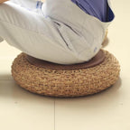 Round Straw Knitted Pouf, Foot Stool Leather Roof Steel Frame Stuffed Futon,for The Living Room Bedroom and Outdoor Seat(50cm/19.6in)