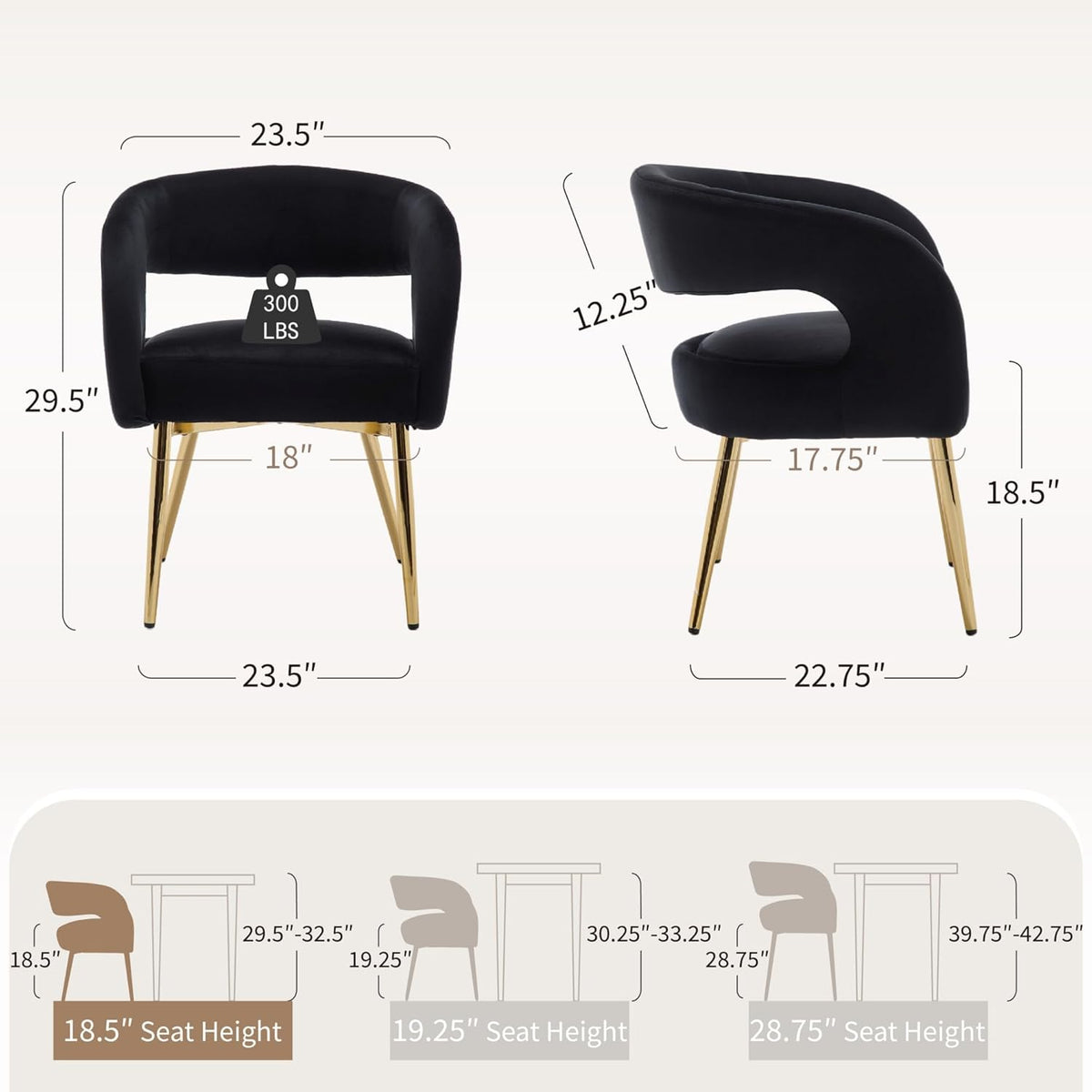 Hyfirm Black Barrel Dining Chairs Set of 4, Upholstered Velvet Dining Room Chairs with Gold Legs Hollow Back Modern Comfy Armchairs for Kitchen Recepition Restaurant
