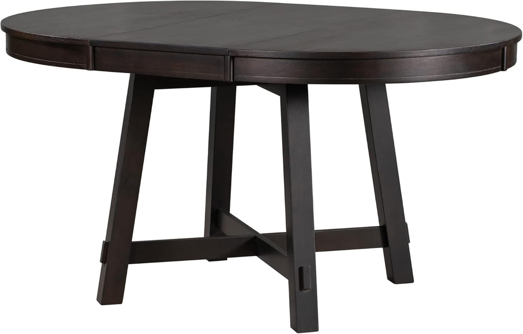 GDFStudio 42"-58" Farmhouse Extendable Dining Table for 4-6, Solid Wood Round Dining Table with 16" Leaf & X-Shaped Base, Rustic Kitchen & Dining Room Table, Space Saving, Espresso