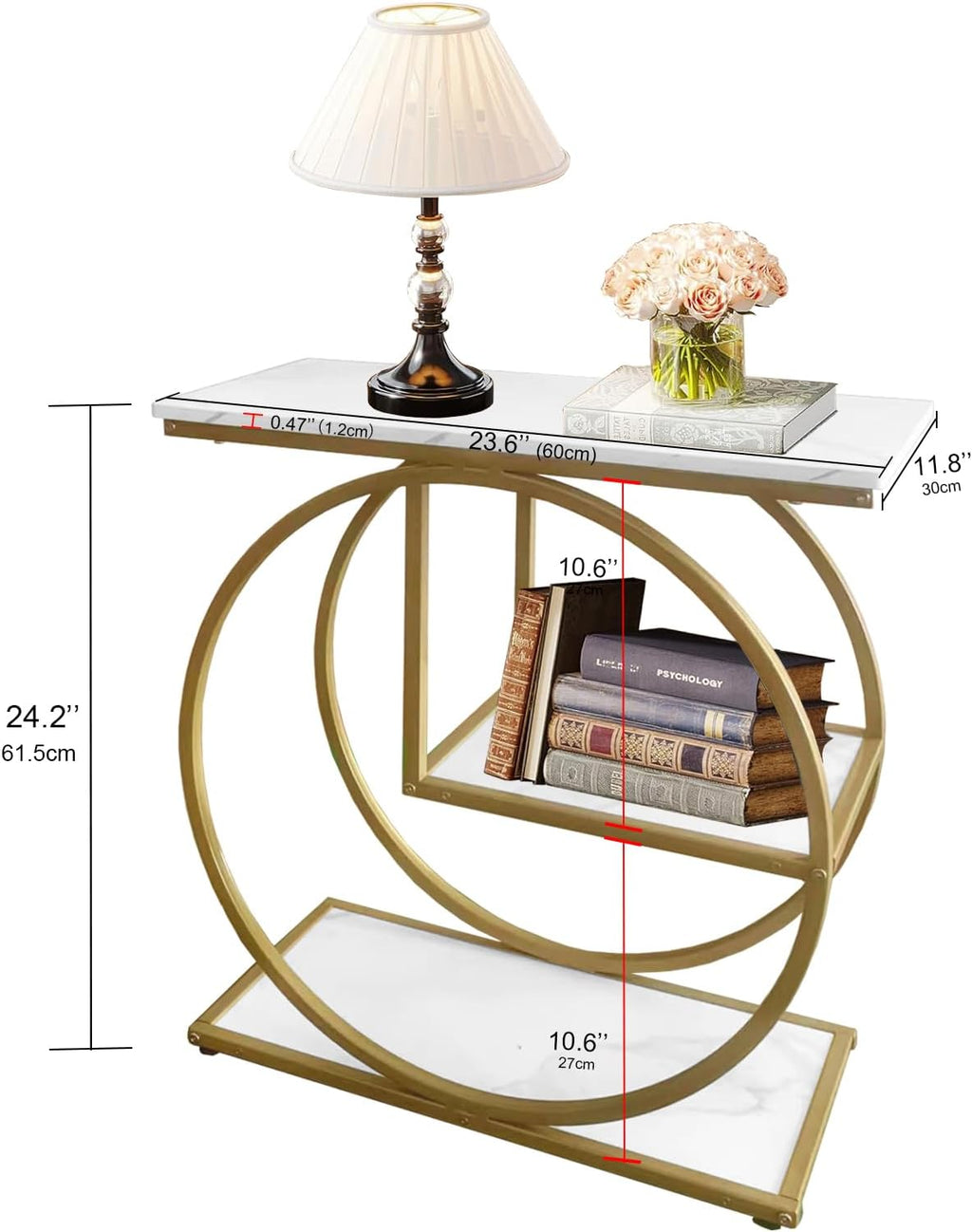 AT-VALY Pair of 2 Side Table with Storage Shelves,3-Tier End Table, Small Sofa Side Table for Living Room, Bedroom (Gold)