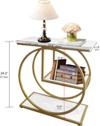 AT-VALY Pair of 2 Side Table with Storage Shelves,3-Tier End Table, Small Sofa Side Table for Living Room, Bedroom (Gold)