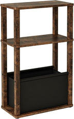 Narrow Side Table, 3-Tier Night Stand with Storage Bag, Skinny Nightstand for Small Spaces, Wooden Bedside Table for Living Room, Bedroom, Rustic Brown