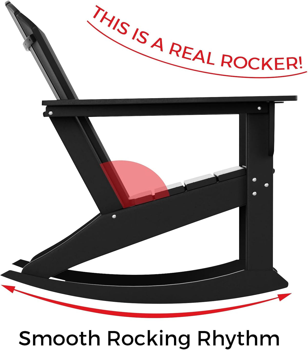 Costaelm Outdoor Adirondack Chair, All Weather Resistant Lawn Chairs Balcony Chair and Fire Pit Chairs, Deck Chairs Outdoor Porch Rocking Chair High Back HDPE Poly Lumber, Black
