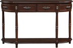 LUMISOL Retro Curved Sofa Table Behind Couch, Solid Wood Entryway Table with 2 Drawers and Open Shelf, 2 Tier Half Moon Console Table for Entrance Living Room, Espresso