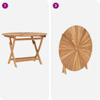Round Solid Teak Folding Table with Water-Based Finish, 43.31 x 29.53 in, Slatted Top for Drainage, Umbrella Hole, Seats Four for Garden Patio