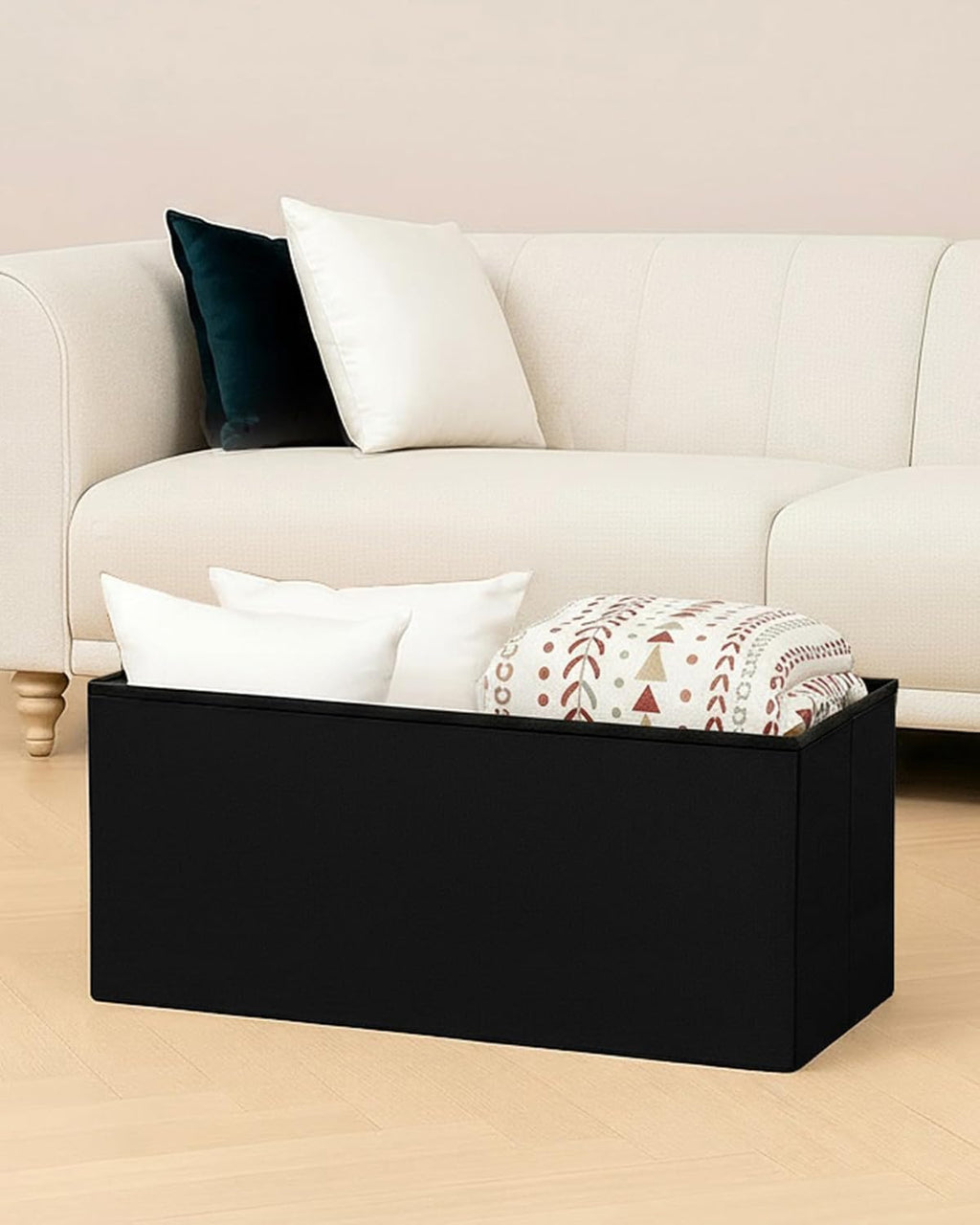 B FSOBEIIALEO Storage Ottoman Bench, 30" Velvet Ottoman with Storage, Black | Storage Chest, Luxury Tufted Foldable Long Storage Bench for Bedroom , Living Room, Entryway, End of bed