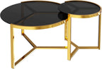 31.5" Gold Round Nesting Coffee Table Set of 2, Modern Tempered Glass Cocktail Tables with Sturdy Metal Frame, Glam Accent Side Tables for Living Room, Black