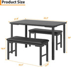 Garvee 3-Piece Dining Table Set, 3-Piece Kitchen Table with 2 Upholstered Benches, Space-Saving Dining Room Set for Breakfast Nook and Small Spaces, Black