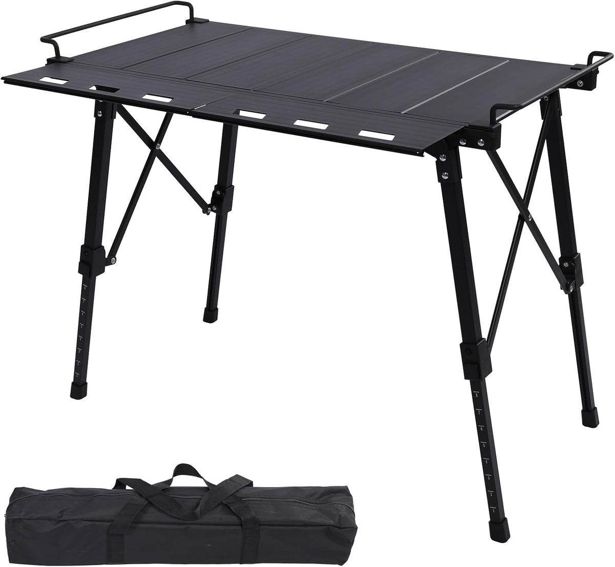 Aircity Folding Camping Table, Portable Aluminum Table, Adjustable Height | Lightweight Foldable Outdoor Table with Carry Bag for BBQ, Picnic, Beach, Travel, Camping Cooking and Outdoor Activities