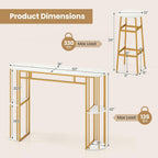COSTWAY Bar Table Set for 2 with Storage Shelves, 60" Dining Table & 2 Upholstered Barstools with Faux Marble Tabletop, 3-Piece Bar Height Dining Set for Kitchen, Small Space (Golden & White)