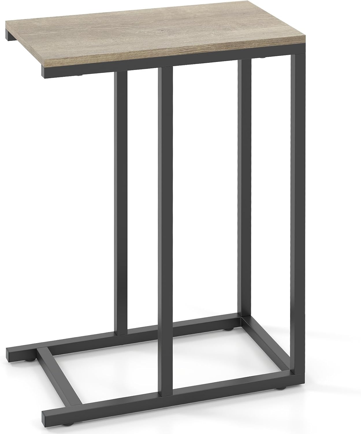 Tangkula C-Shaped End Table, Slide Under Couch TV Tray for Coffee Laptop Tablet, Industrial Sofa Side Table with Metal Frame for Living Room Bedroom (Grey Oak)