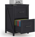 Vabches 2 Drawer Vertical File Cabinet, Wood Farmhouse Cabinet, Black | Filing Cabinet Fits A4/Letter Size, Under Desk Small File Cabinets Printer Stand with Storage for Home Office