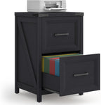Vabches 2 Drawer Vertical File Cabinet, Wood Farmhouse Cabinet, Black | Filing Cabinet Fits A4/Letter Size, Under Desk Small File Cabinets Printer Stand with Storage for Home Office